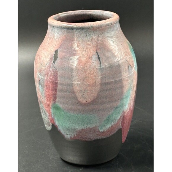 Krueger Pottery Abstract Purple Pink Blue Gloss Finished Vase Signed 6.75 inches - Picture 1 of 7